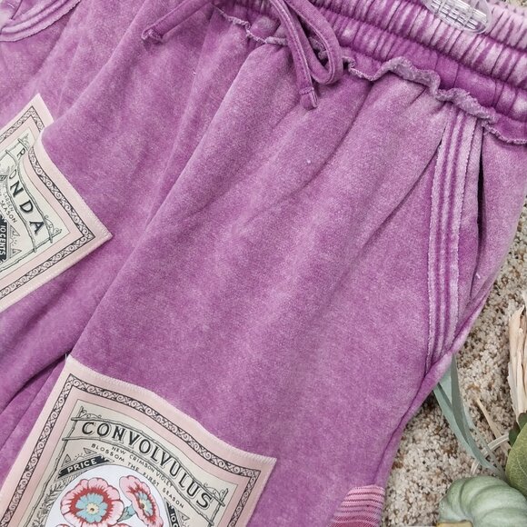 3638 Size Large Zenana Upcycled Fleece Pants In Purple Mineral Washed. - Picture 3 of 6